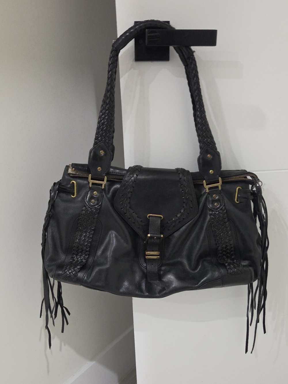 Cole Haan Village Weave Black Leather Shoulder Bag (As-Is / Wear)